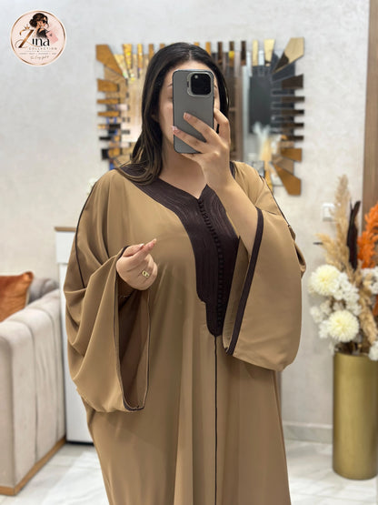 Kaftan en Crêpe Rosa avec sfifa et aakad — beige & marron — detail 1