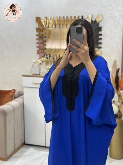Kaftan en Crêpe Rosa avec sfifa et aakad — bleu royal & noir — detail 2